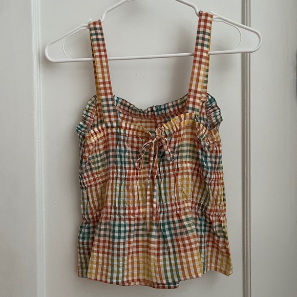 Madewell | Seersucker Sophia Peplum Tank in Rainbow Gingham Check - Picture 3 of 9
